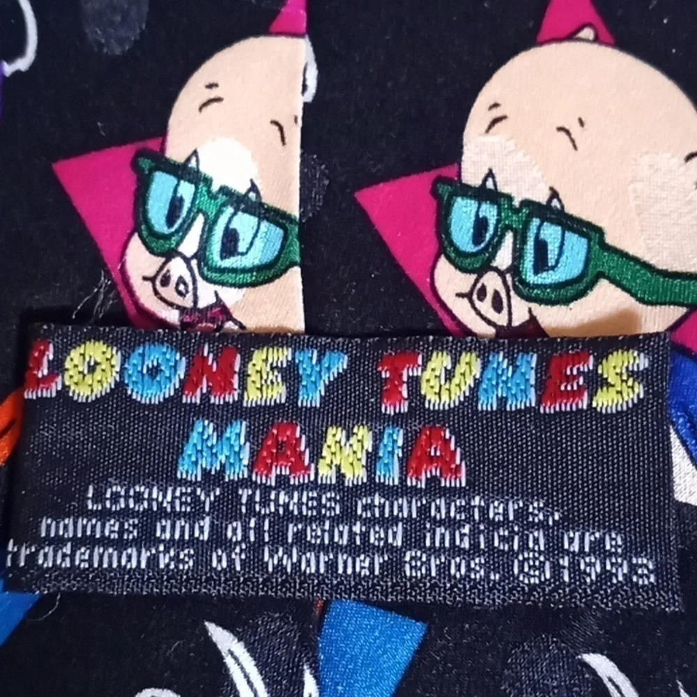 Vintage 90's Necktie Looney Tunes Mania Bugs Bunny Eyeglasses Cartoon Si…